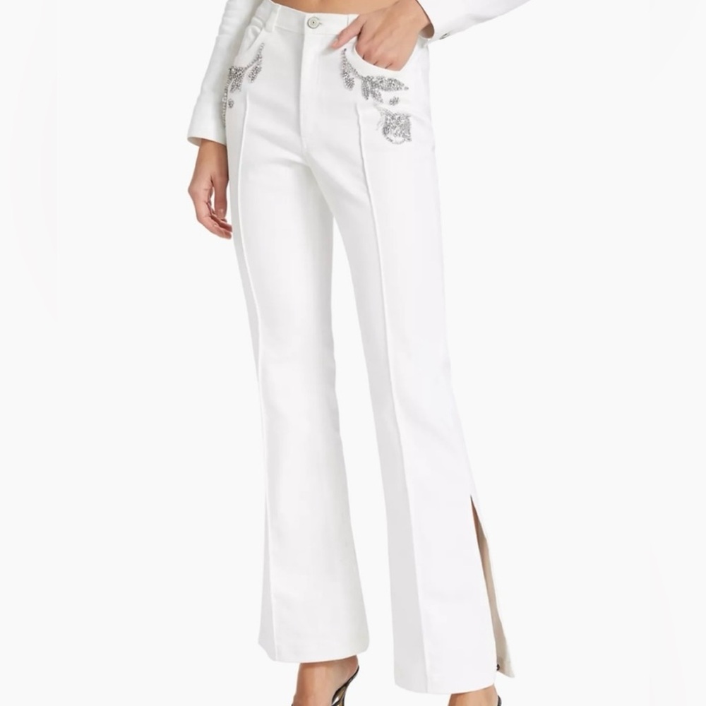 CINQ A SEPT Haylie High-Rise Embellished Slit Flare Jeans